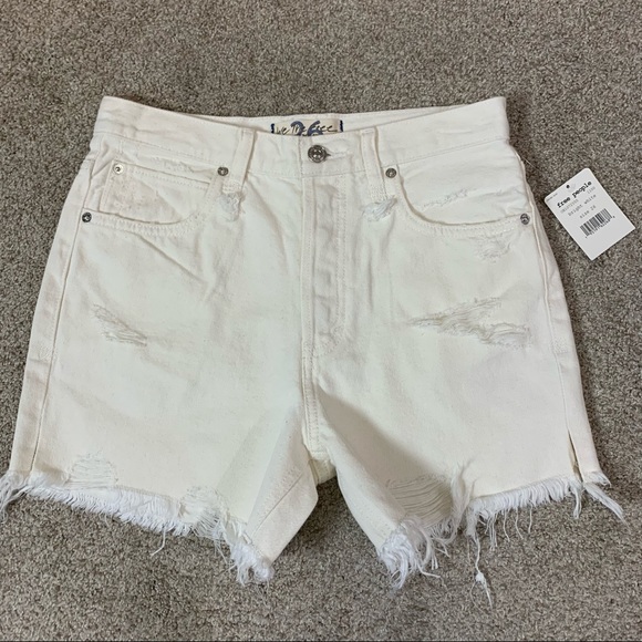 We The Free Pants - Nwt WE THE FREE People WHITE High Rise Waist DISTRESSED Cotton DENIM Jean SHORTS